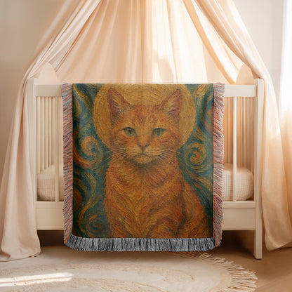Van Gogh Cat Woven Blanket