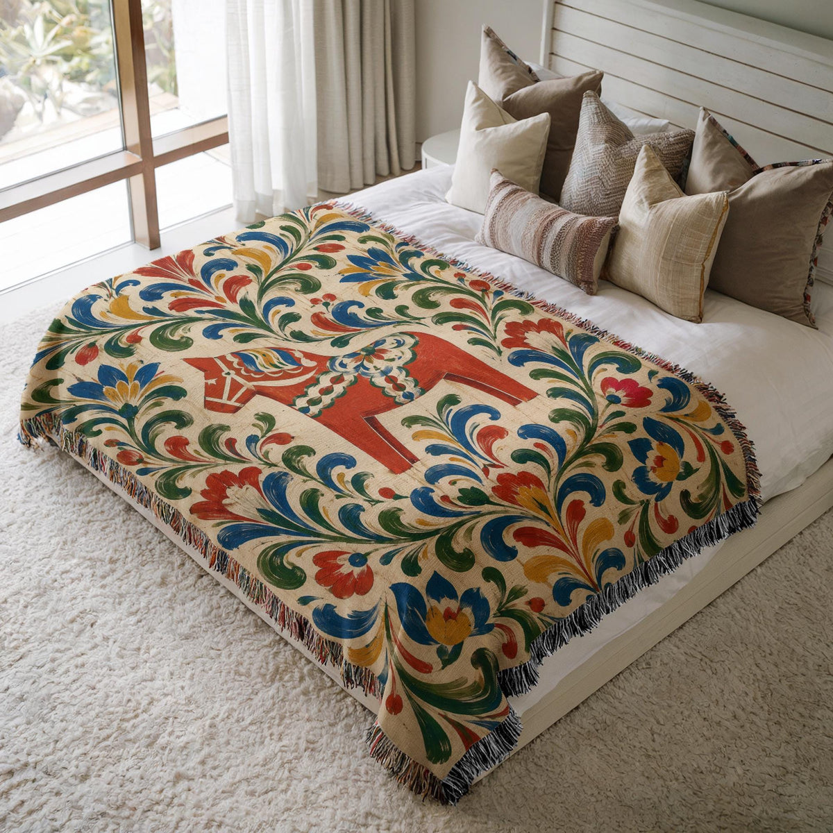 Swedish Dala Horse Woven Blanket
