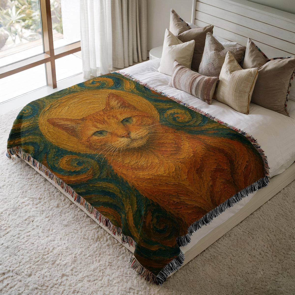 Van Gogh Cat Woven Blanket