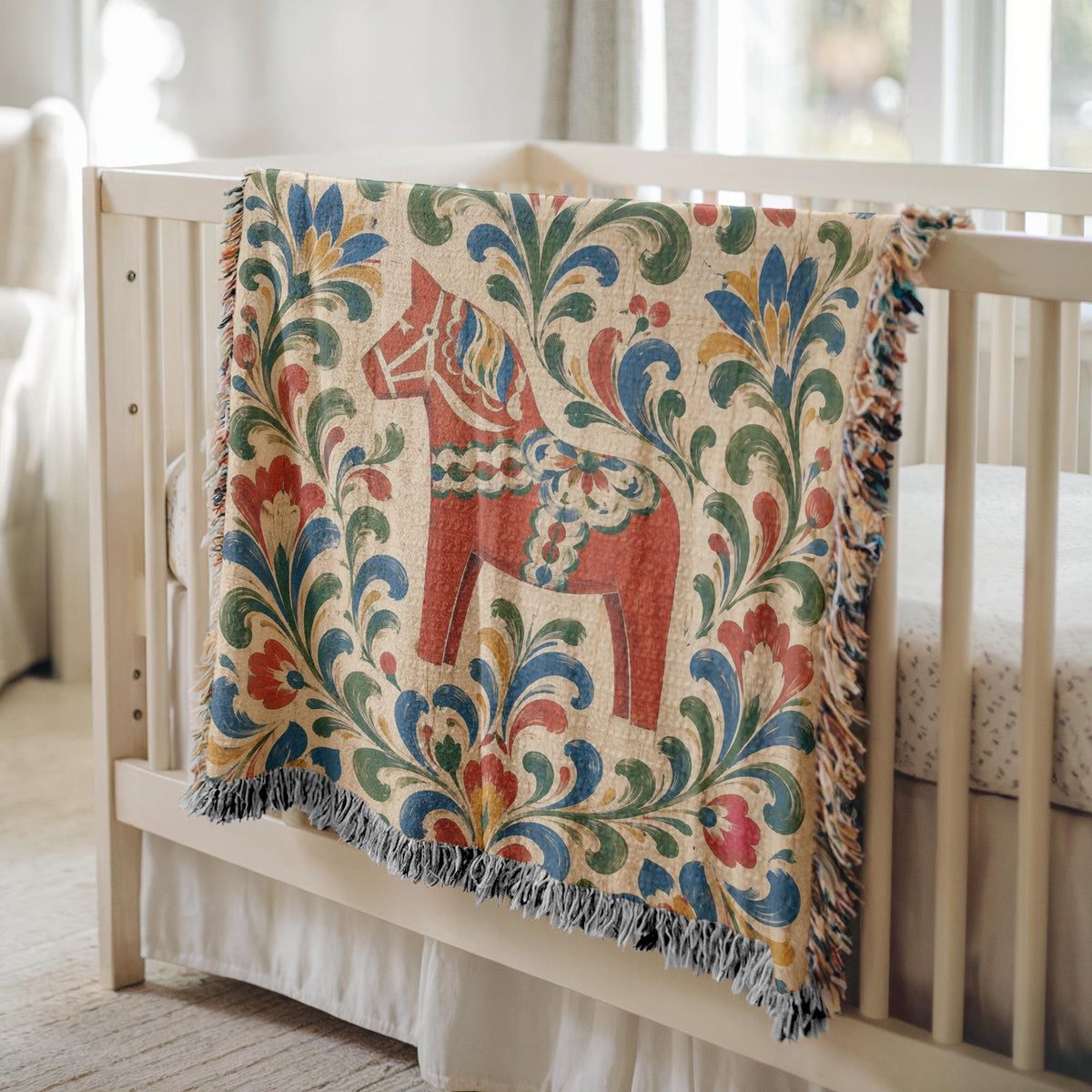 Swedish Dala Horse Woven Blanket