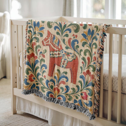 Swedish Dala Horse Woven Blanket