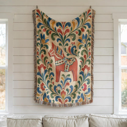 Swedish Dala Horse Woven Blanket