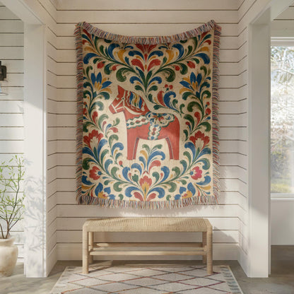 Swedish Dala Horse Woven Blanket