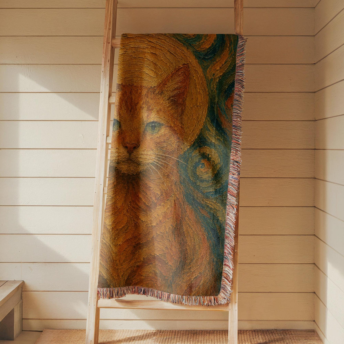Van Gogh Cat Woven Blanket