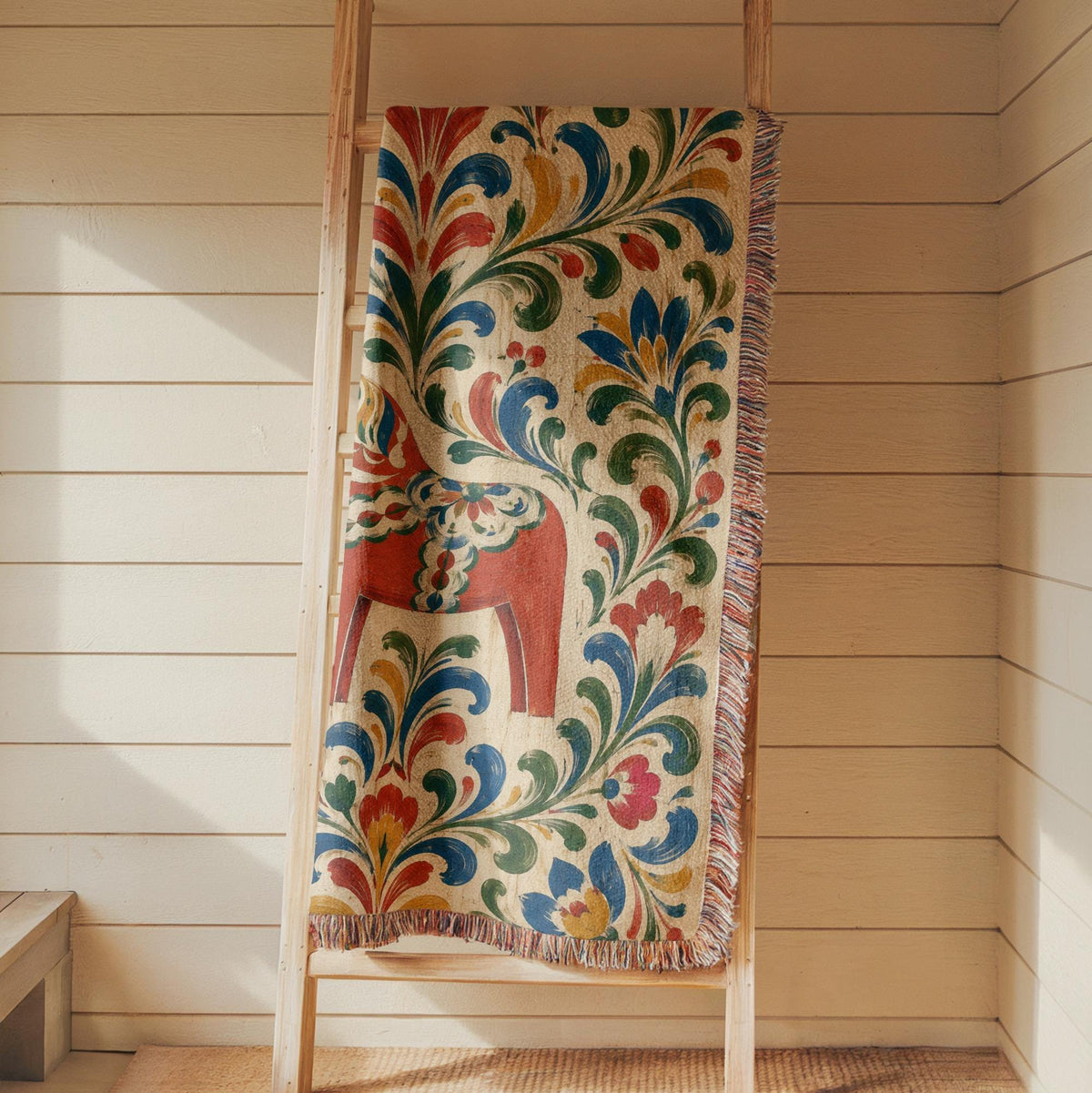 Swedish Dala Horse Woven Blanket