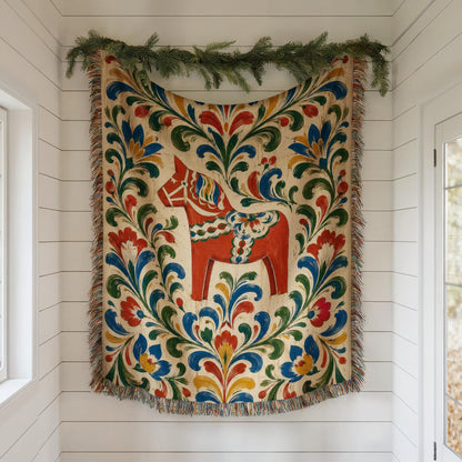 Swedish Dala Horse Woven Blanket