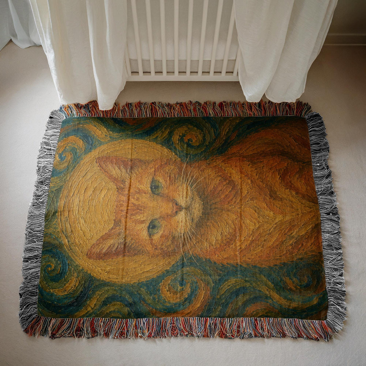 Van Gogh Cat Woven Blanket