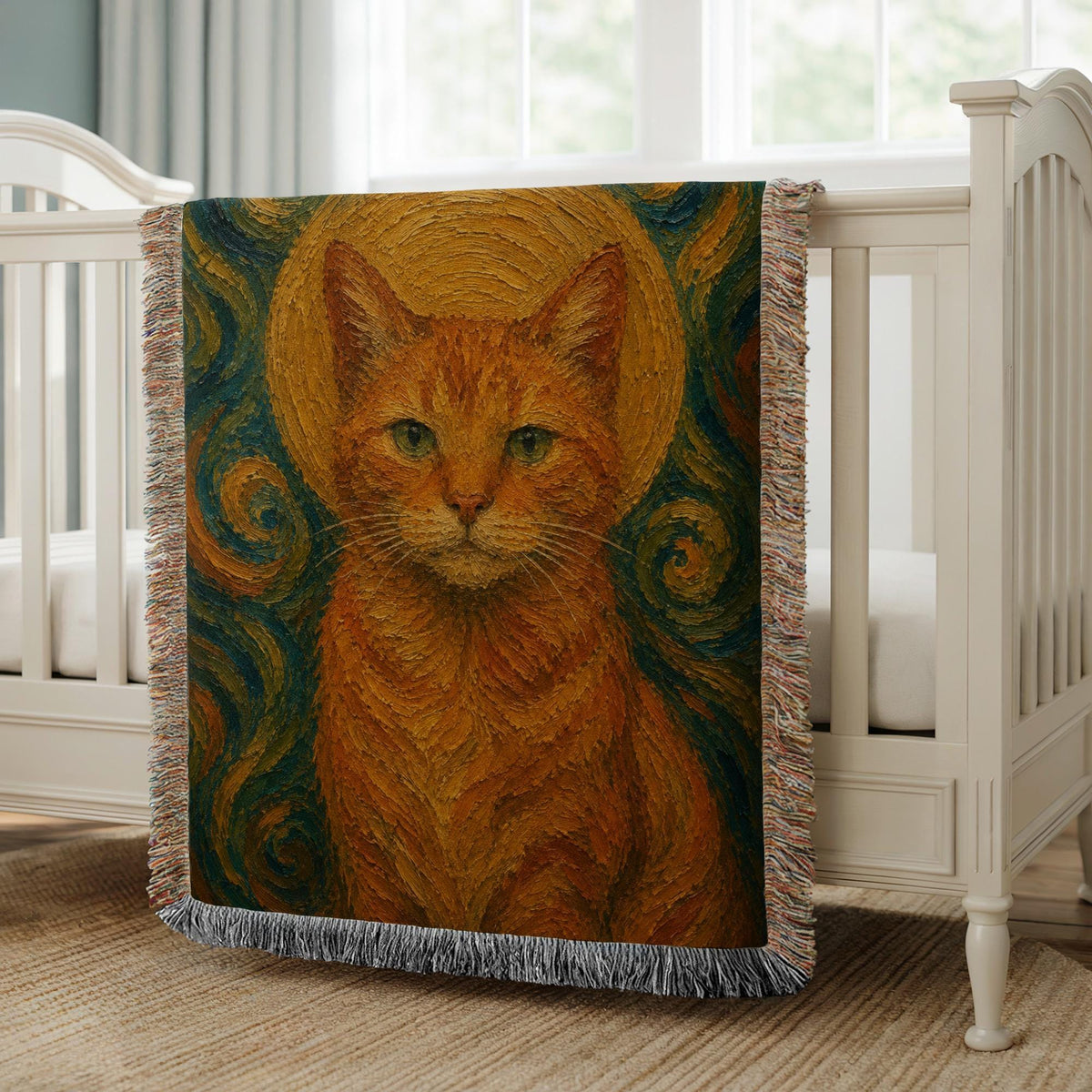 Van Gogh Cat Woven Blanket