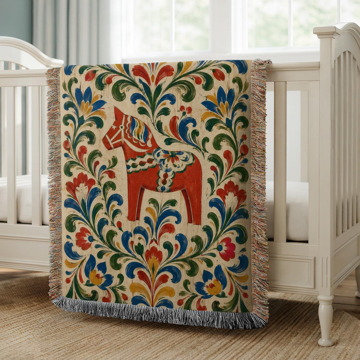 Swedish Dala Horse Woven Blanket