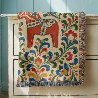 Swedish Dala Horse Woven Blanket
