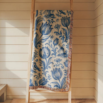 Delft Blue Tulip Woven Blanket