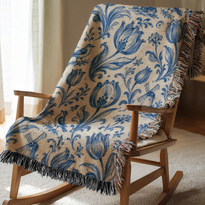 Delft Blue Tulip Woven Blanket