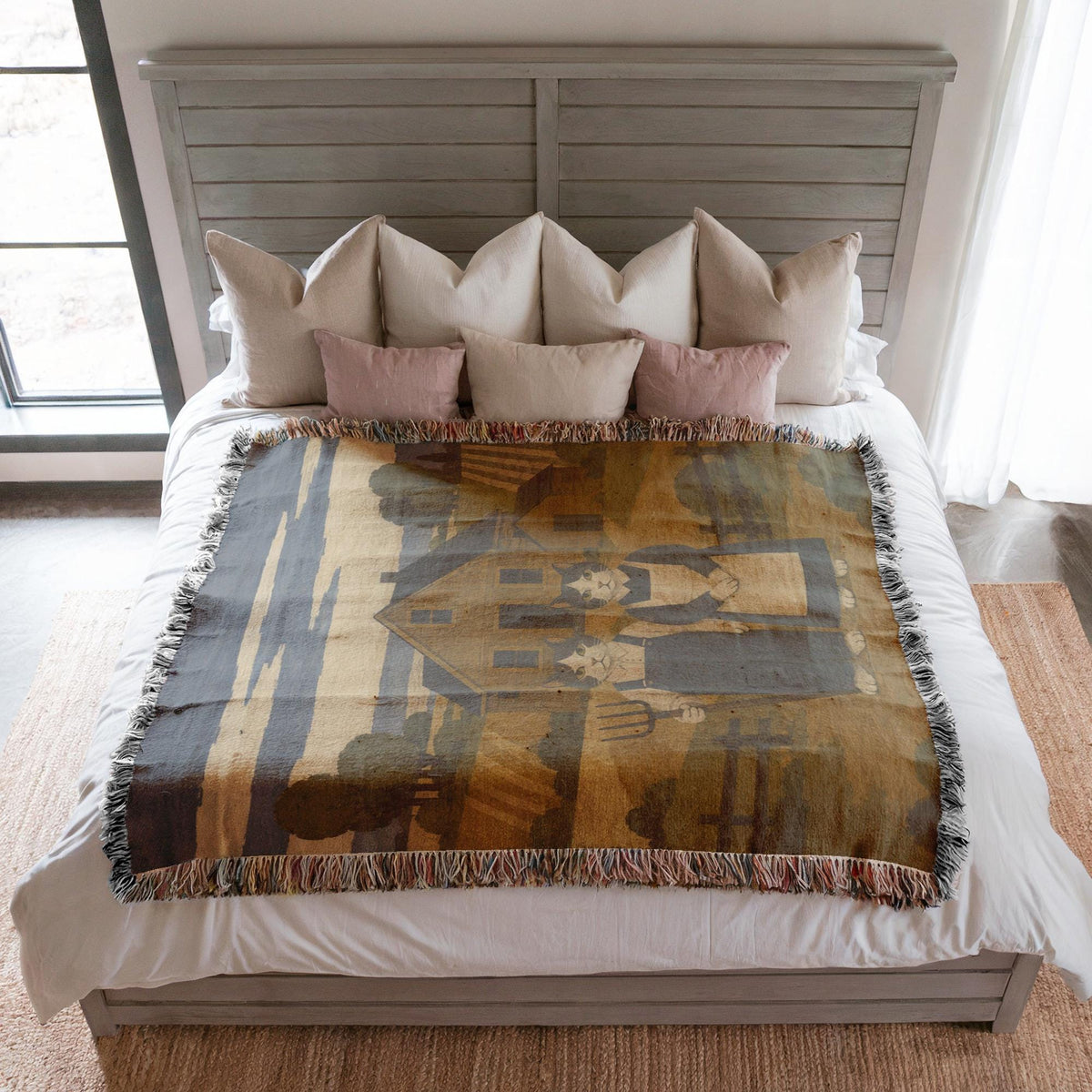 American Gothic Cat Woven Blanket