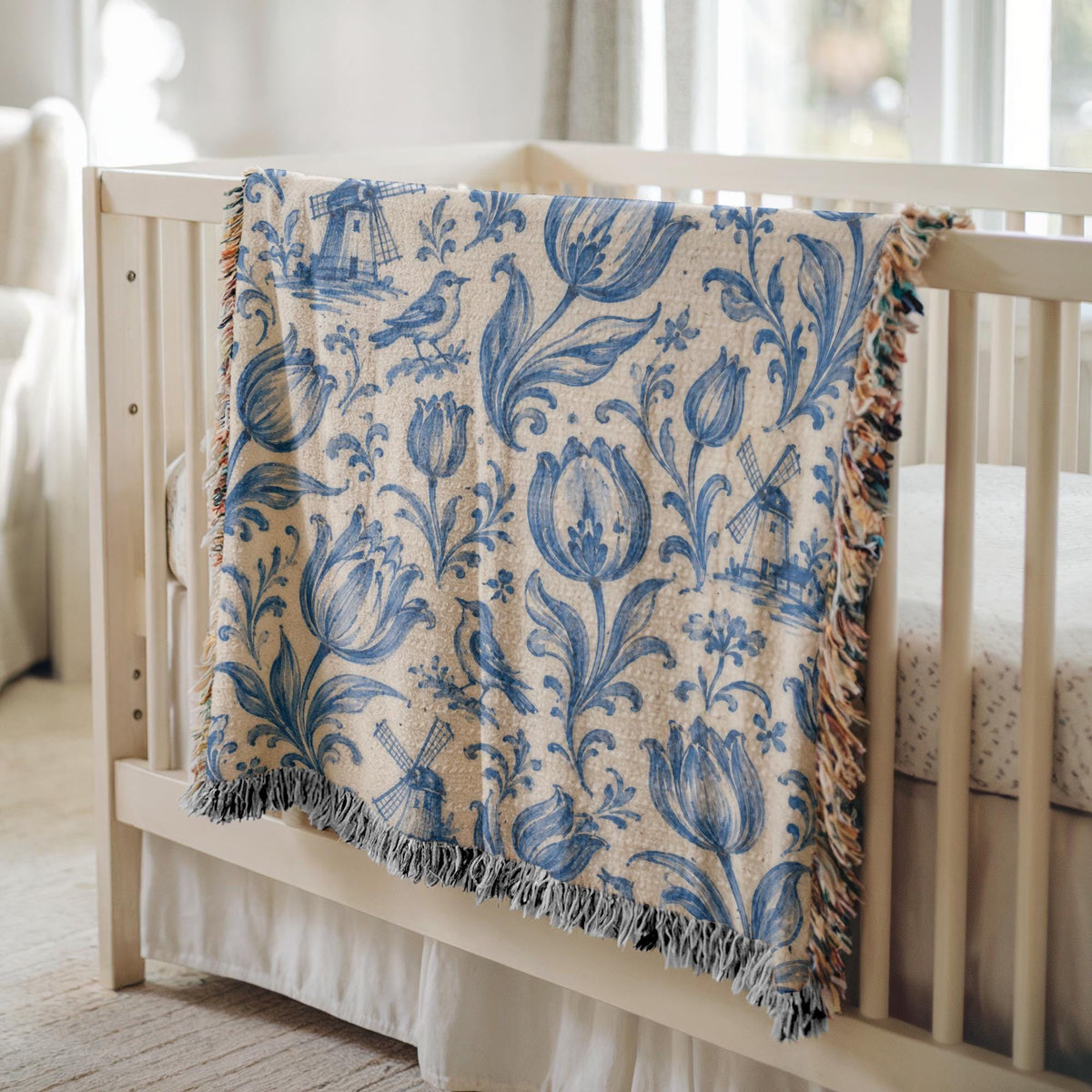 Delft Blue Tulip Woven Blanket