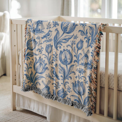 Delft Blue Tulip Woven Blanket
