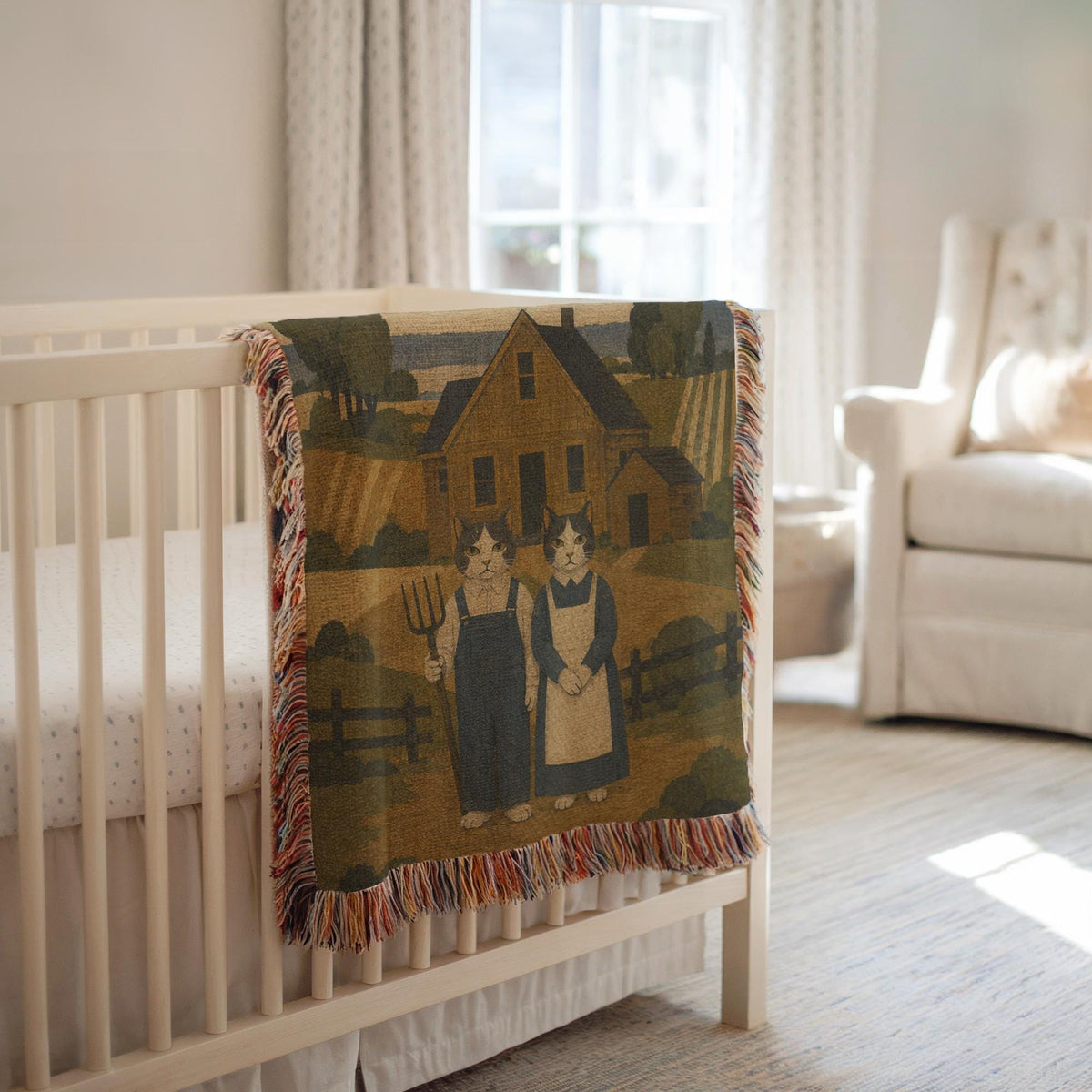American Gothic Cat Woven Blanket