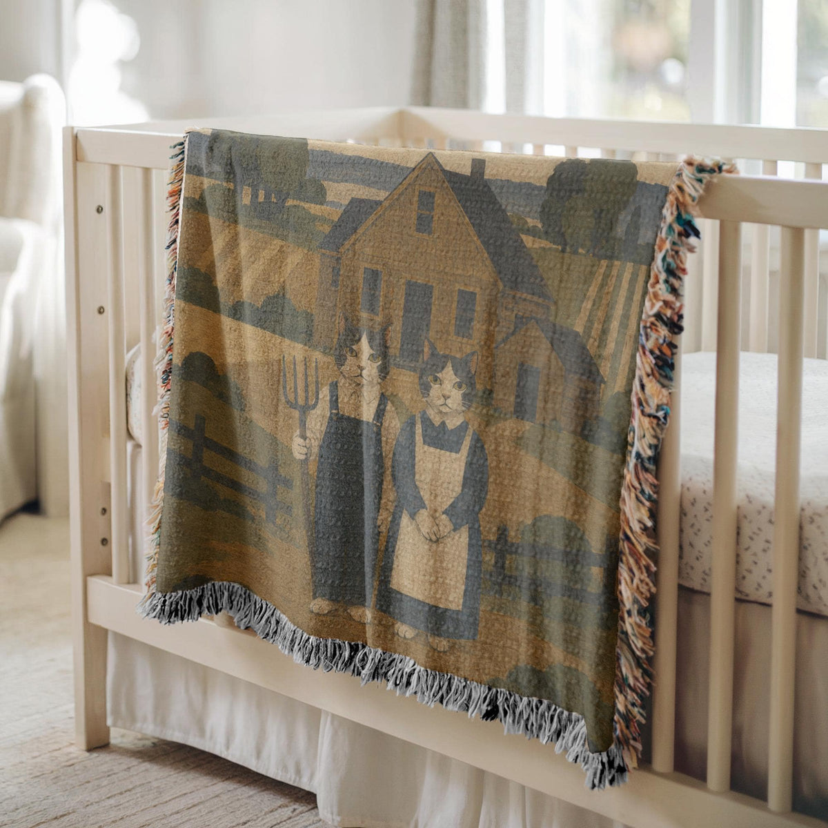 American Gothic Cat Woven Blanket