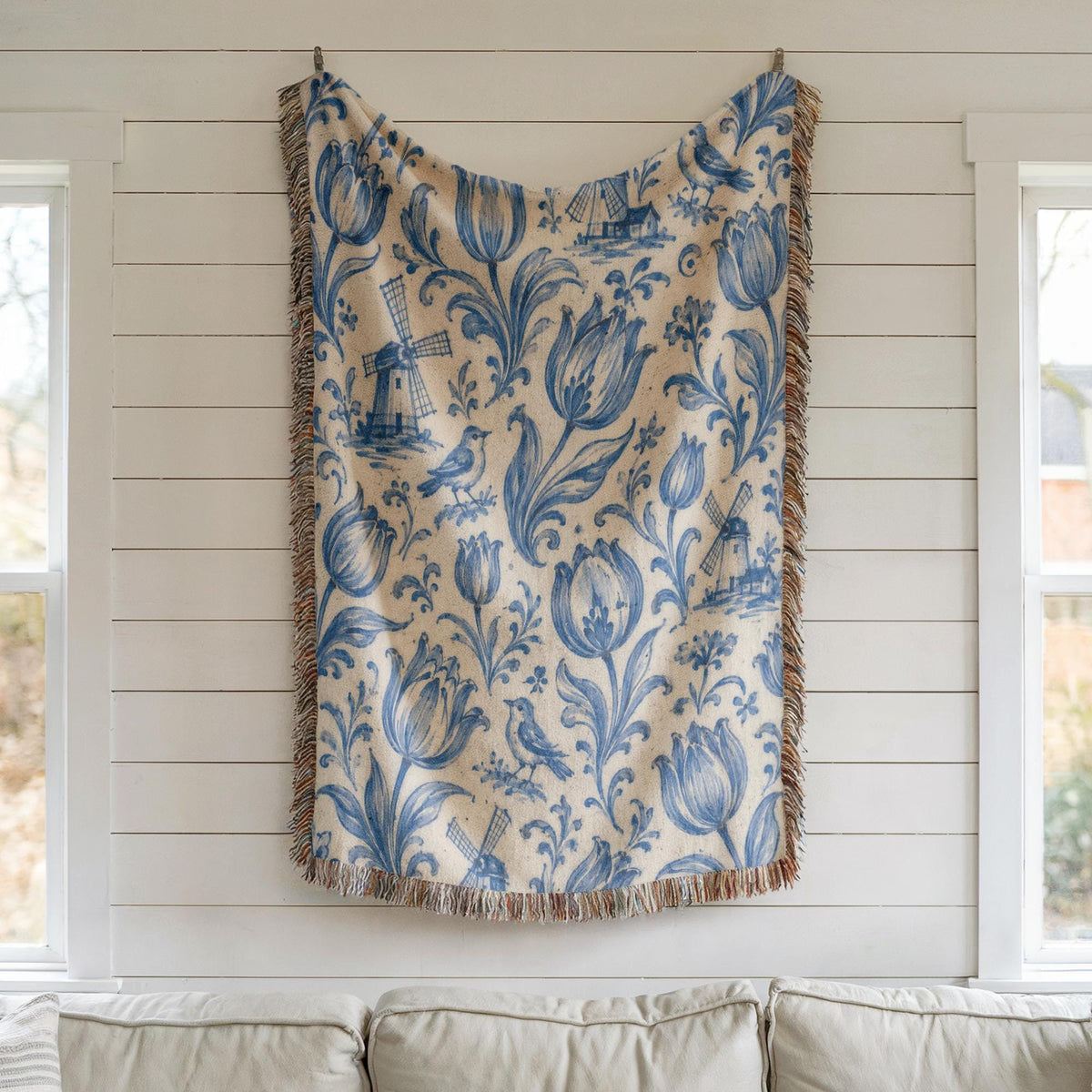 Delft Blue Tulip Woven Blanket