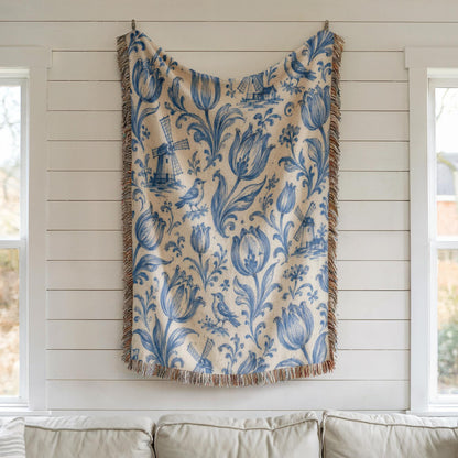 Delft Blue Tulip Woven Blanket