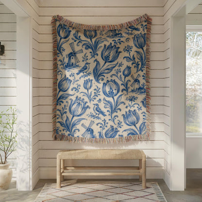 Delft Blue Tulip Woven Blanket