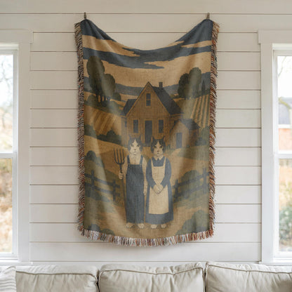 American Gothic Cat Woven Blanket