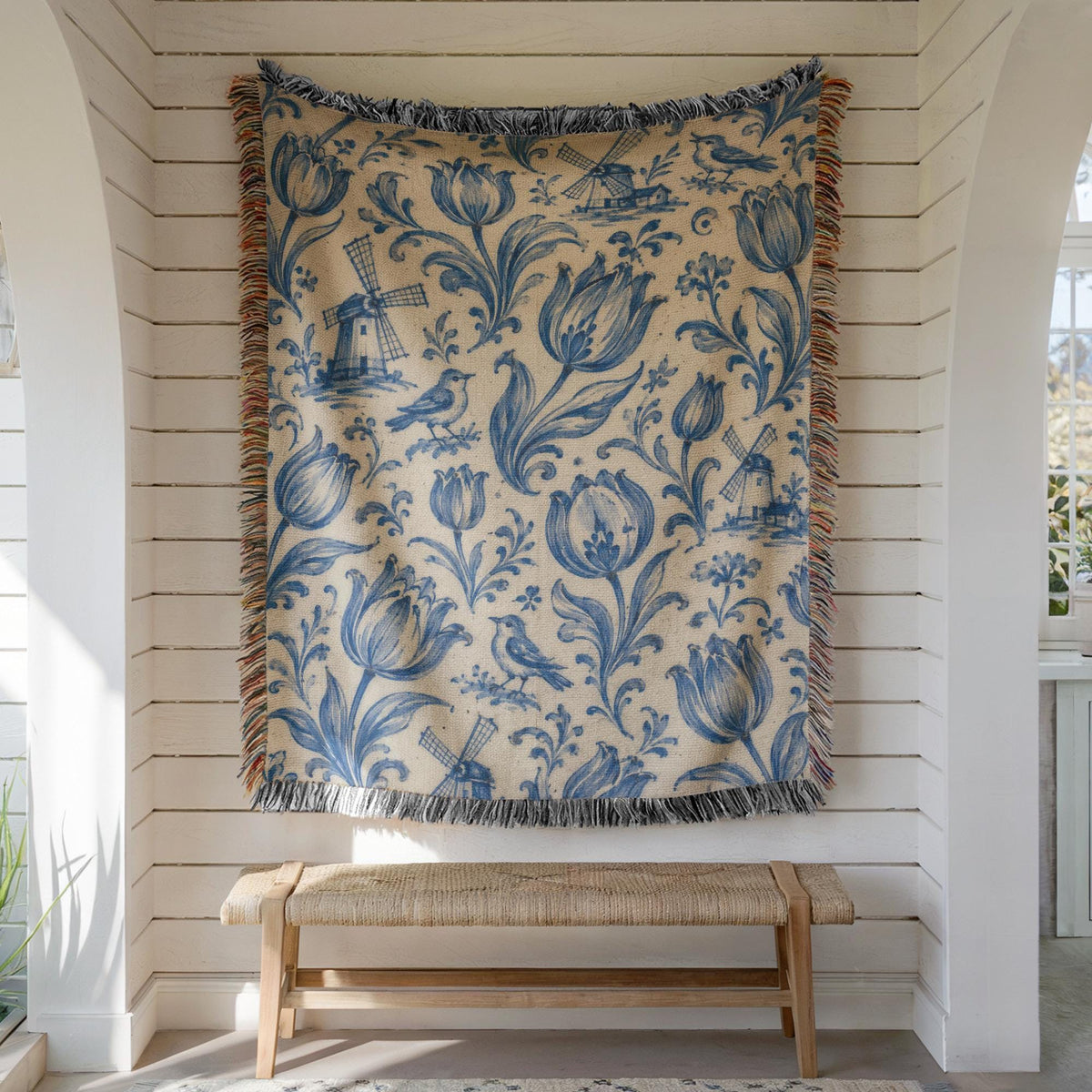 Delft Blue Tulip Woven Blanket