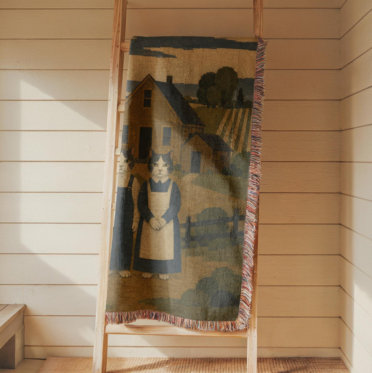 American Gothic Cat Woven Blanket