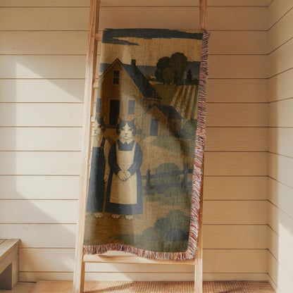American Gothic Cat Woven Blanket