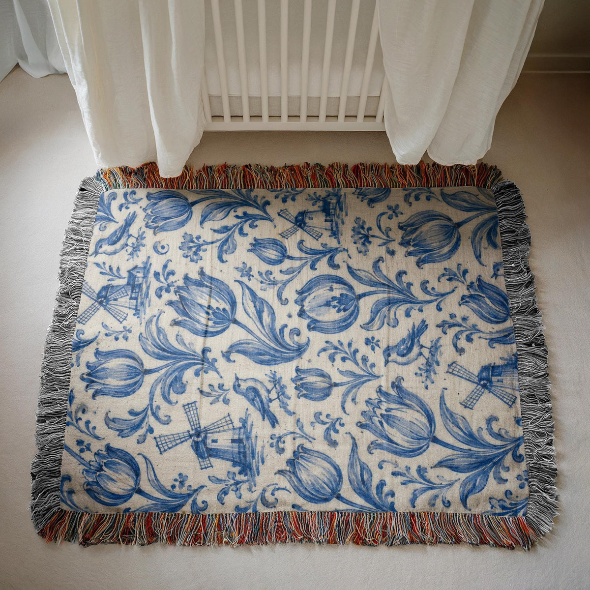 Delft Blue Tulip Woven Blanket