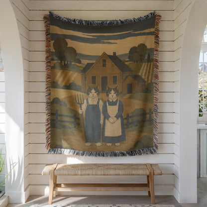 American Gothic Cat Woven Blanket