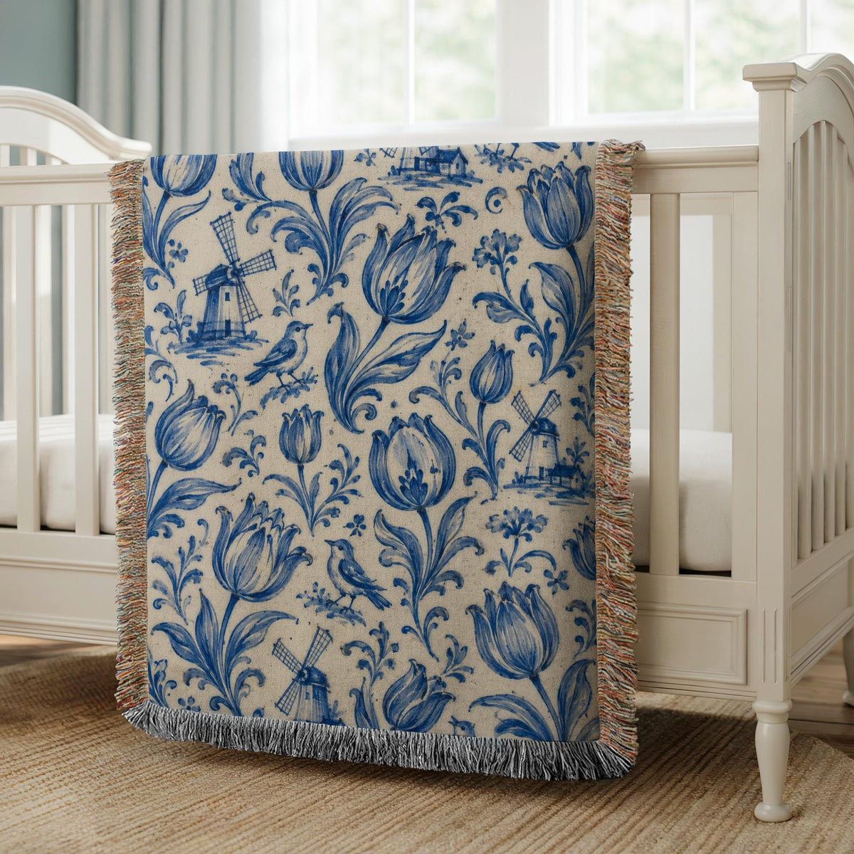 Delft Blue Tulip Woven Blanket