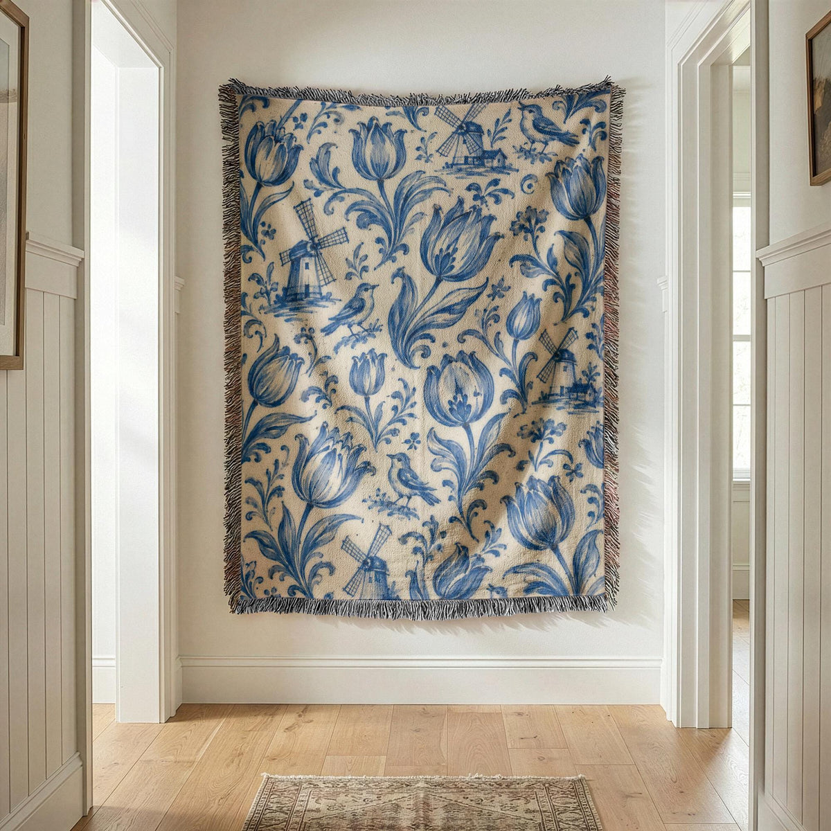 Delft Blue Tulip Woven Blanket