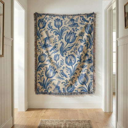 Delft Blue Tulip Woven Blanket