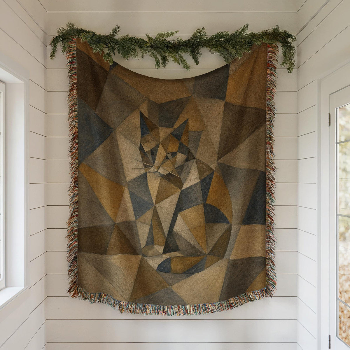 Geometric Cat Woven Blanket