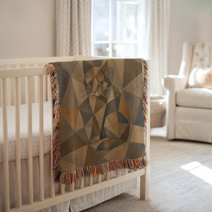Geometric Cat Woven Blanket