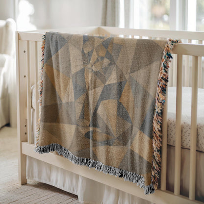 Geometric Cat Woven Blanket