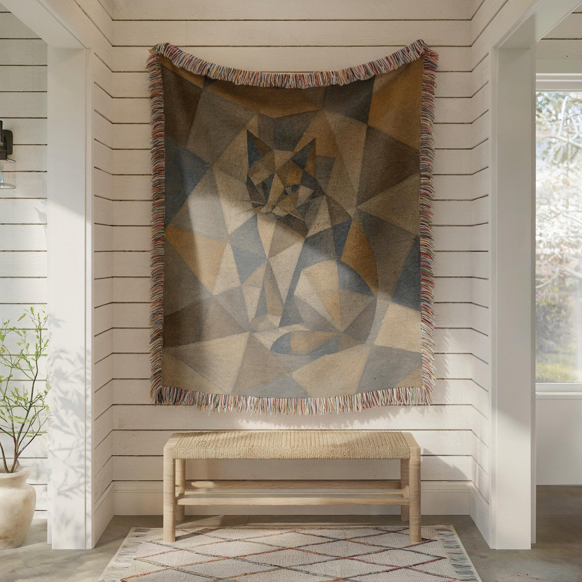 Geometric Cat Woven Blanket