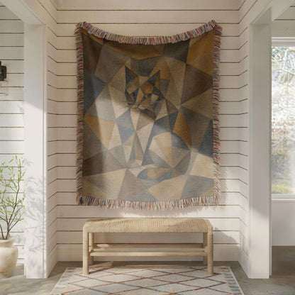 Geometric Cat Woven Blanket