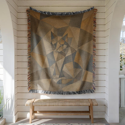 Geometric Cat Woven Blanket