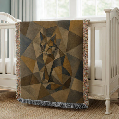 Geometric Cat Woven Blanket