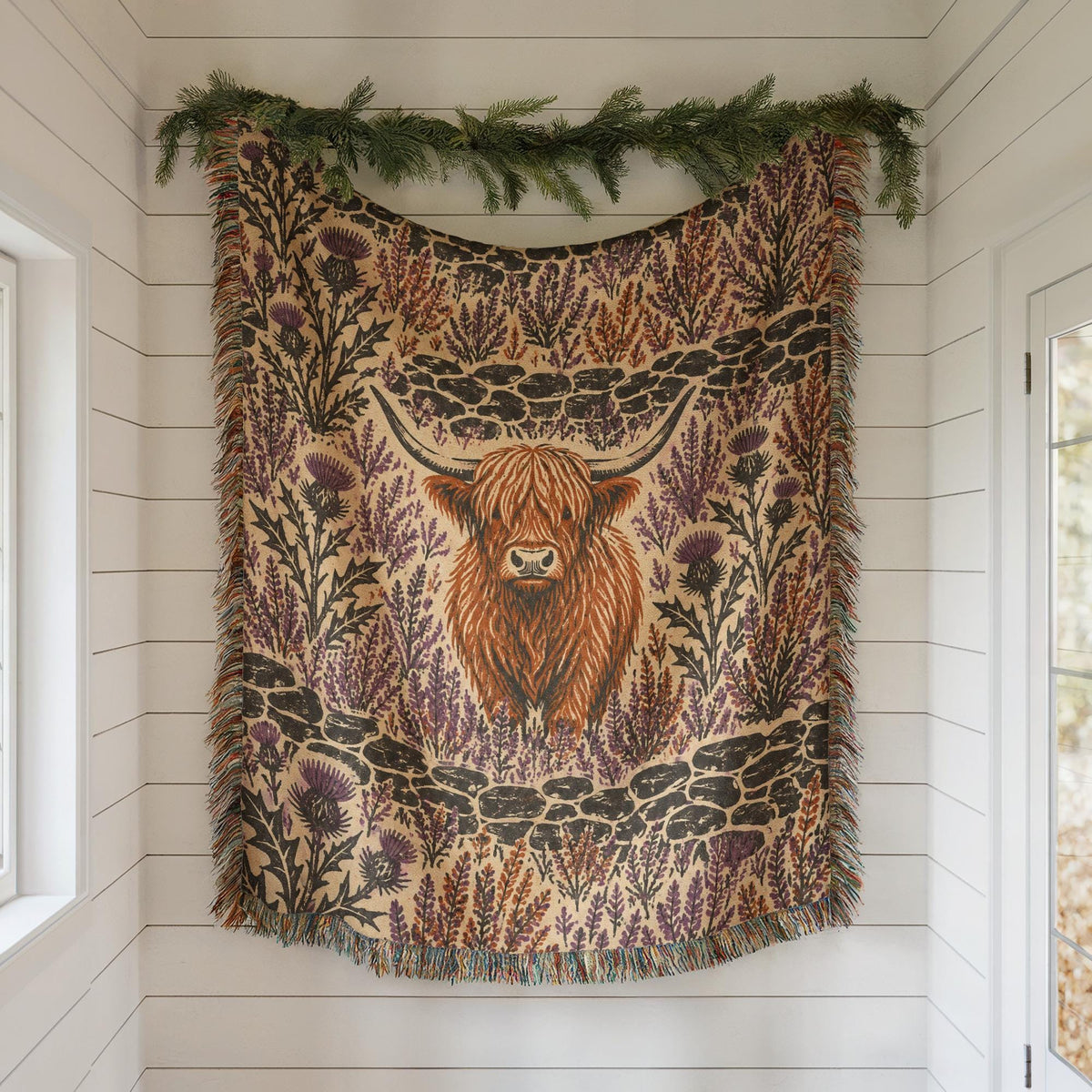 Highland Cow Woven Blanket