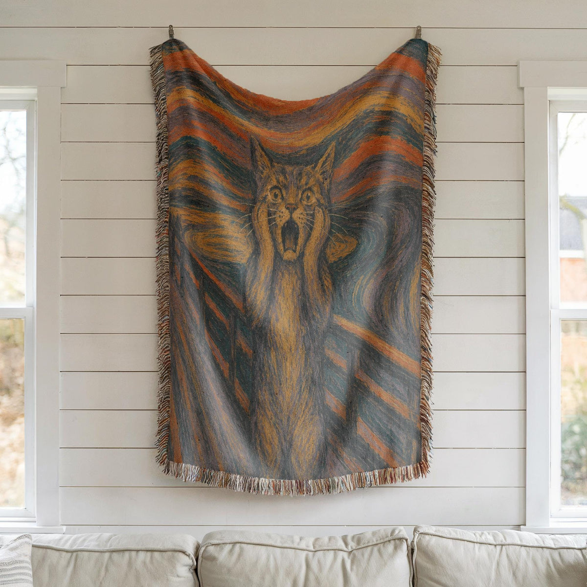 The Scream Cat Woven Blanket