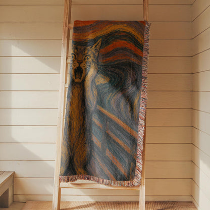 The Scream Cat Woven Blanket