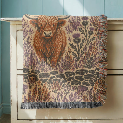 Highland Cow Woven Blanket