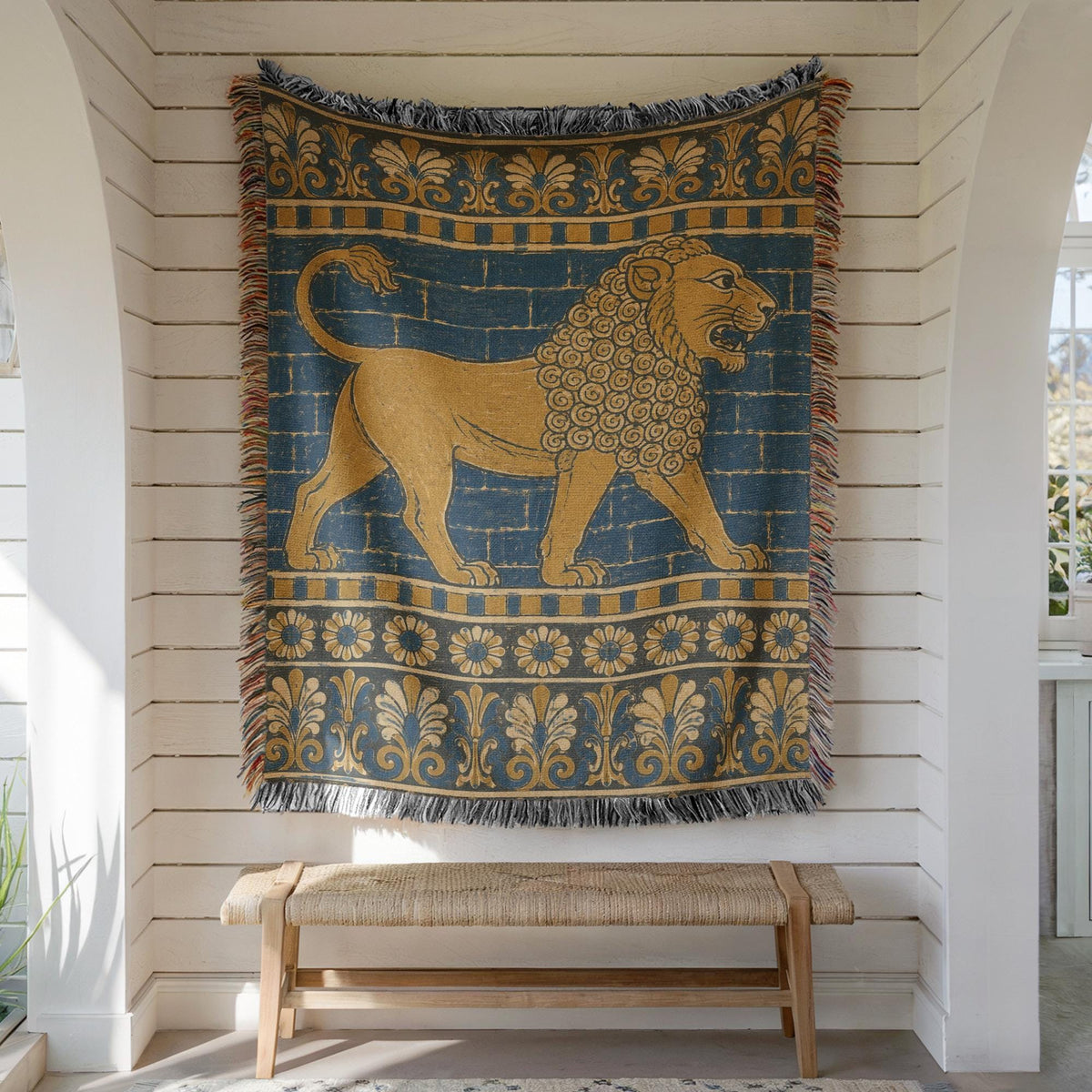 Babylonian Lion Woven Blanket