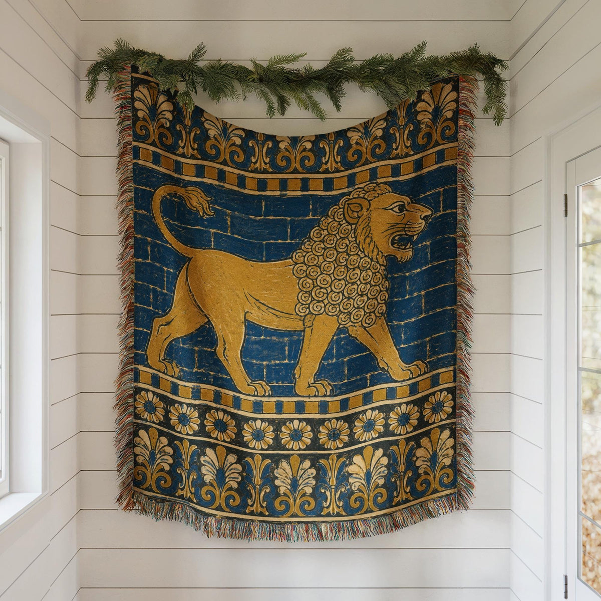 Babylonian Lion Woven Blanket