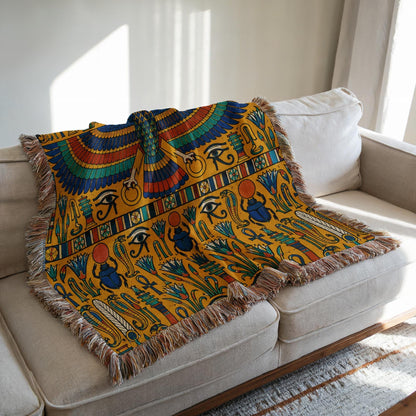 Egyptian Horus Falcon Woven Blanket