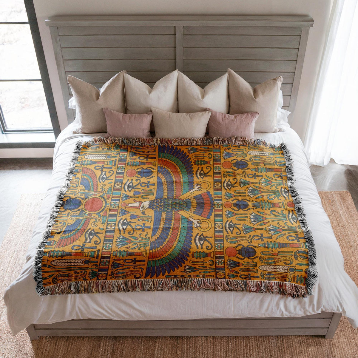 Egyptian Horus Falcon Woven Blanket