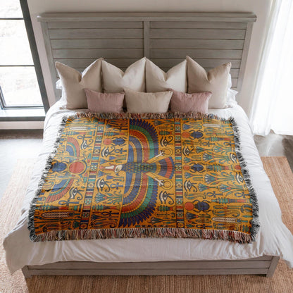 Egyptian Horus Falcon Woven Blanket