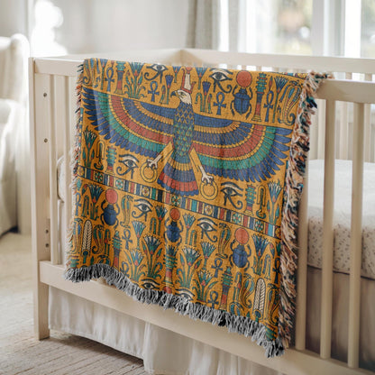 Egyptian Horus Falcon Woven Blanket
